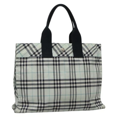 Auténtico bolso de mano Burberry Nova Check etiqueta azul nailon azul claro plata 138310 Foto 1 de 4