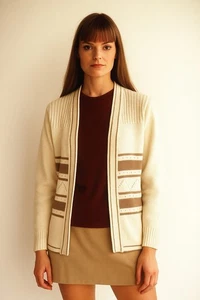 vintage 60s SWEATER GIRL cardigan sweater acrylic knit collegiate striped SMALL - Picture 1 of 9