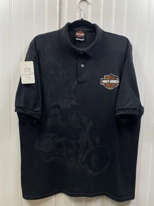 Vintage Y2K Harley Davidson Pol Shirt Men’s Large Black Grunge Cyber Skull - Bild 1 von 8