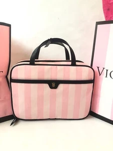 Borsa da appendere cosmetica da viaggio Victoria's Secret iconica a righe rosa nuova con etichetta - Foto 1 di 4