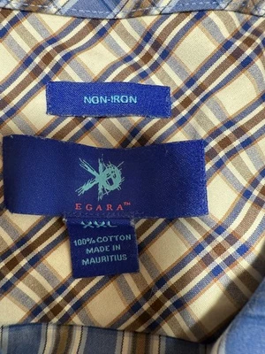 Egara Mens 2XL Non-iron Cotton Dress Shirt Blue Plaid Non-Iron - Image 1 of 4