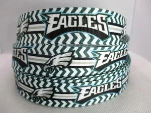 Philadelphia Eagles Football 7/8" Grosgrain Ribbon YOUR CHOICE 5/10 Yards (Zig) - Picture 1 of 3