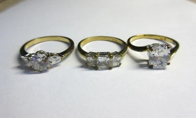 Job Lot Vintage 9ct GOLD FILLED RING set with White Stones x3 - Image 1 of 4