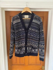 Cardigan uomo NN07 No Nationality Fair Isle taglia M blu navy misto lana di agnello - Foto 1 di 7