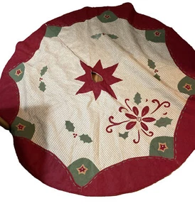 Aplique de falda de árbol de Navidad 70” redondo acebo estrella de pascua casa de campo - Imagen 1 de 14