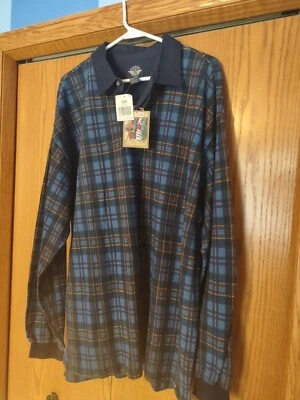NEW W/ Tags NICE DOCKERS Me's Polo Shirt Size 2XL Plaid Blue Long Sleeve Quality - Image 1 of 4