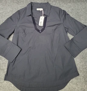 Vineyard Vines Top Womens Medium Black Velvet Trim Popover Collared Shirt NWT - Picture 1 of 13