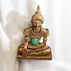 Vintage Marvella Golden Buddha Faux Jade Stein Bauch Brosche Anstecknadel - Bild 1 von 3