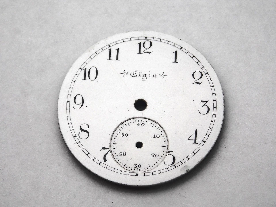 Esfera de reloj Elgin para relojes de bolsillo blanca vintage 28,9 mm número negro Mrkrs NOS Foto 1 de 1