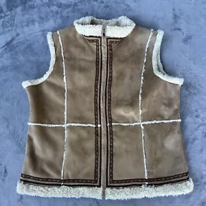 Coldwater Creek Vest Womens XLG Tan Faux Suede & Faux Fur Full Zip - Picture 1 of 10