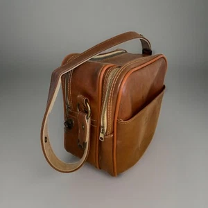 Vintage C&C Genuine Brown Leather Travel Bag |  Strap | Square Style Medium Size - Picture 1 of 24