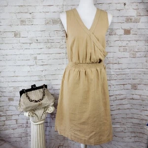 NWT Mossimo Sz S Tan Linen Blend Sleeveless Dress Surplice V-Neck Elastic Waist - Picture 1 of 10