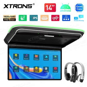 14" FHD Screen Android 11 Car Roof Overhead Monitor Player WiFi 4G+IR Headphones - Picture 1 of 24