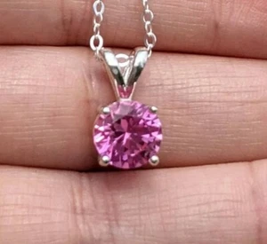 8mm Simulated Pink Sapphire Attractive 4 Prong Solitaire Pendant 925 Silver - Picture 1 of 4
