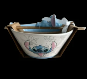 New Rae Dunn Disney Stitch Noodle Bowl Chopsticks and Rest Set - Picture 1 of 5