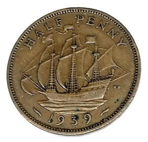 # C3910 GREAT BRITAIN COIN, HALF PENNY 1939 - Picture 1 of 2