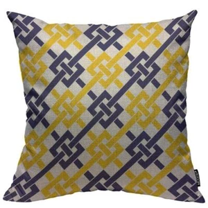 Throw Pillow Cover Navy and Yellow Garden Lattice Home Decorative Linen Squar... - Picture 1 of 7