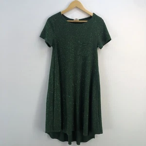 Lularoe Dress X-Small Stretch Green Holiday Sparkly Carly Hi/Low - Picture 1 of 9
