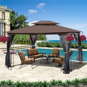 13x10 FT Outdoor Patio Gazebo Canopy Tent Ventilated Double Roof & Mosquito Net - Picture 1 of 14