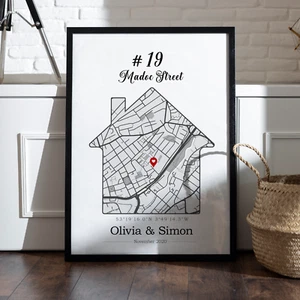 Personalisierter neuer Heimatkartendruck erstes Zuhause Geschenk Familie Liebe A4 A3 A5 gerahmt - Bild 1 von 16