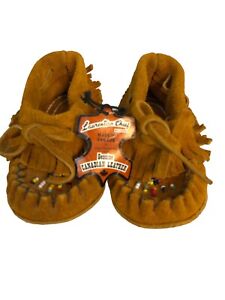 VINTAGE LAURENTIAN CHIEF BABY BEADED MOCCASINS INDIAN TAN SIZE 4 SHOES, SLIPPERS
