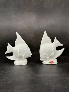 Vintage Bone China White Angel Fish Salt & Pepper Shakers Japan Glossy Glazed - Picture 1 of 7