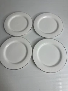Lenox Marchesa Porcelain Lace Tidbit Plates Set X 4 White Silver Rim Vintage Box - Bild 1 von 6