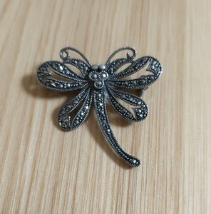 Vtg Art Deco Sterling Silver Marcasite Dragonfly Brooch Pin Marked 925, 5.16 gr - Picture 1 of 4