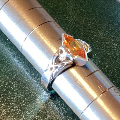 1,26 quilates. ANILLO MARQUESA ZAFIRO NARANJA 2 - 2mm RND DIAMANTES ORO BLANCO 18K Foto 1 de 4