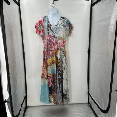 Johnny Was Silk Patchwork Maxi Dress Size XXL Boho Floral Mixed Print Gypsy - Image 1 of 4