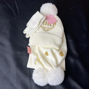 JUICY COUTURE KIDS 3-PIECE KNIT METALLIC HEARTS SCARF BEANIE AND GLOVES GIFT SET - Picture 1 of 8