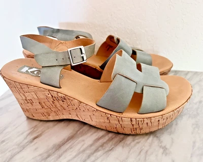 Sandálias femininas Kork-Ease 9 cunha tiras fivela couro verde casual cortiça - Imagem 1 de 4