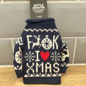 Fun Wine bottle Ugly Christmas jumper 'FXXK I ❤️ XMAS' Rare TYPO - Picture 1 of 5