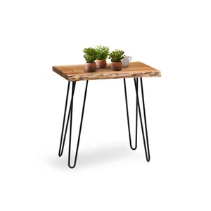 Hairpin Natural Live Edge End Table, Acacia Wood Top with Unique Patina Metal... - Picture 1 of 12