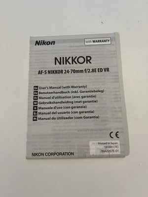 Nikon, Nikkor AF-S 24-70 f2.8 ED VR Instructions - Mint condition - Image 1 of 3