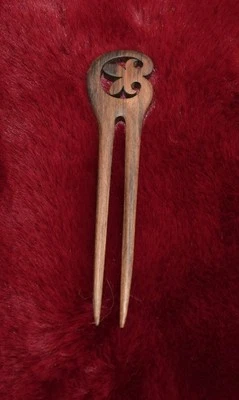 Vtg Wooden Hair Pick Beautiful Jewelry  Stick  5.5" - Image 1 of 2