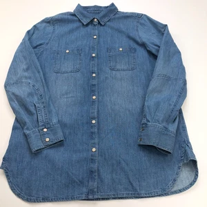 J.Jill Denim MINT Small Pearl Snap Women Button Long Sleeve Shirt Blue - Picture 1 of 8