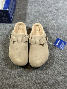 Birkenstock Women’s US 9 / 40 Brown Narrow Fit Boston Shearling Suede / Fur NIB - Picture 1 of 9