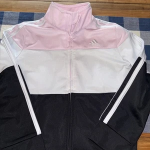 Adidas Girl's Black/White/Pink Long Sleeve Track Jacket Size 7 NWOT - Foto 1 di 4