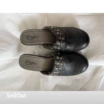 Zuecos de plataforma Candie para mujer negros talla 8 boho chic tachonados vintage Foto 1 de 4