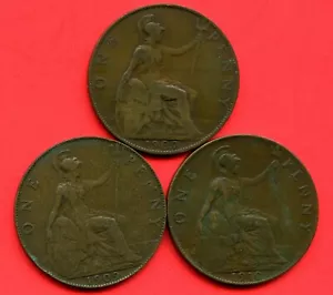 1907 1909 & 1910 Great Britain 1 Penny Coins - Picture 1 of 2
