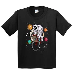 Boys Bike Shirt - Cycling Astronaut Outer Space Spaceman Kids T-Shirt - Picture 1 of 4