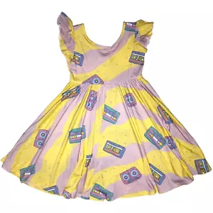 Abito retrò per ragazze Dot Smile taglia 7 cassetta nastro impero Twirl giallo rosa nuovo con etichette - Foto 1 di 4