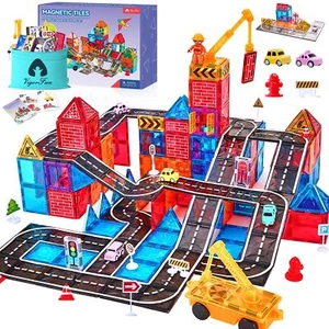 Azulejos Magnéticos Juego de Carretera Coche Grúa Juguete Bloques Educativos STEM Regalos para Niños NUEVO - Imagen 1 de 8