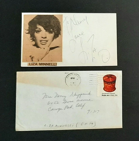 1979 Hand Signed Autograph Index Card Singer Liza Minnelli w/Envelope Cabaret Cover