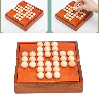 Wooden Solitaire Board Marbles Educational Toys Parent Child Interaction IQ - Image 1 of 4