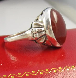 Estate Vintage Sterling Silver Cabochon Oval Carnelian Scroll Size 6.25 Ring - Picture 1 of 6
