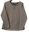Izod Lacoste Womens Knit Pullover Sweatshirt Blue Ivory Stripe Sz Large