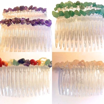 Peines laterales envueltos en alambre de piedras preciosas. $20 por peine.  El estilo de piedra depende de ti:) Foto 1 de 4