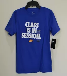 NWT YTH BOYS NIKE TSHIRT ROYAL BLUE GRAPHIC TEE SHIRT SZ L "CLASS IS IN SESSION" - Picture 1 of 5